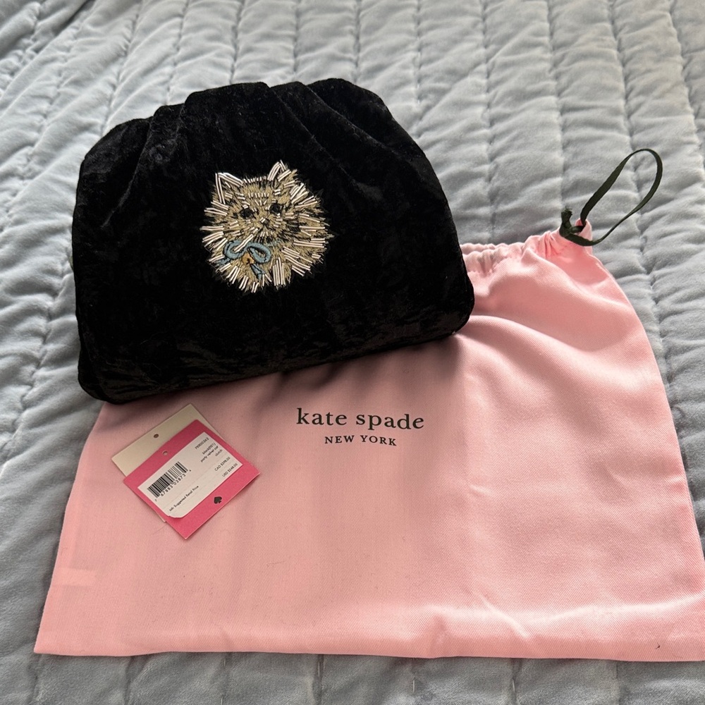 Kate Spade Party Velvet Cat Clutch NWT